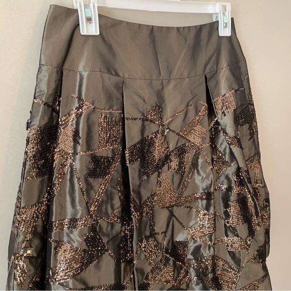 Per Se 100% Silk Brown Sequin Aline Skirt Embellished Metallic - Picture 2 of 5